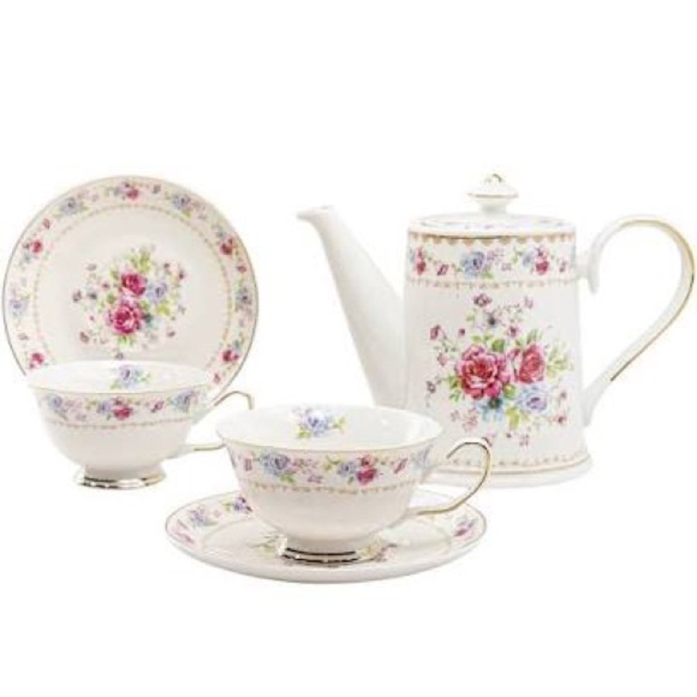 Shabby Chic Floral Bouquet 5-Piece Porcelain Tea Set